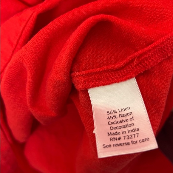 Croft & Barrow Embroidered Splitneck Linen Blend Dress Lava Flames Orange Size M - Picture 4 of 6